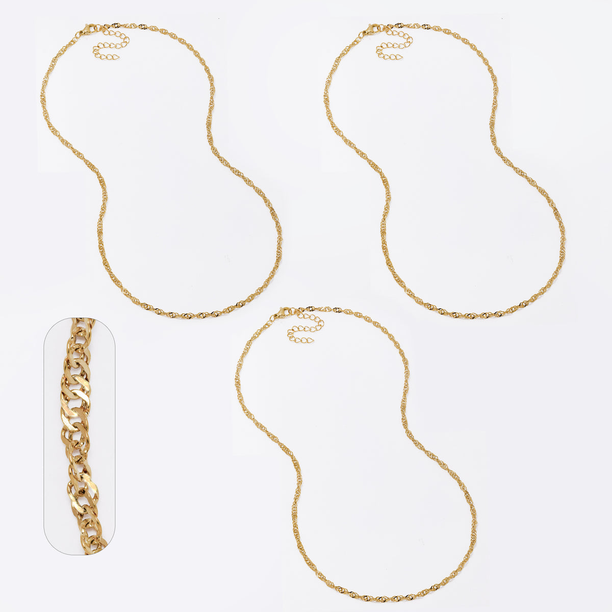 3 Pack Stainless steel 2.5mm x 45+5cm Singapore fancy chain - SSYN5045
