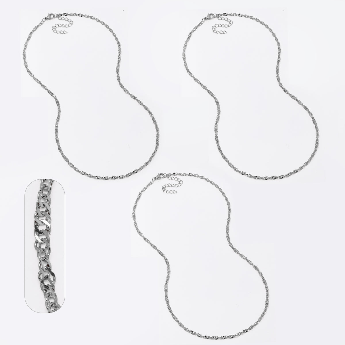 3 Pack Stainless steel 2.5mm x 45+5cm Singapore fancy chain - SSYN5045