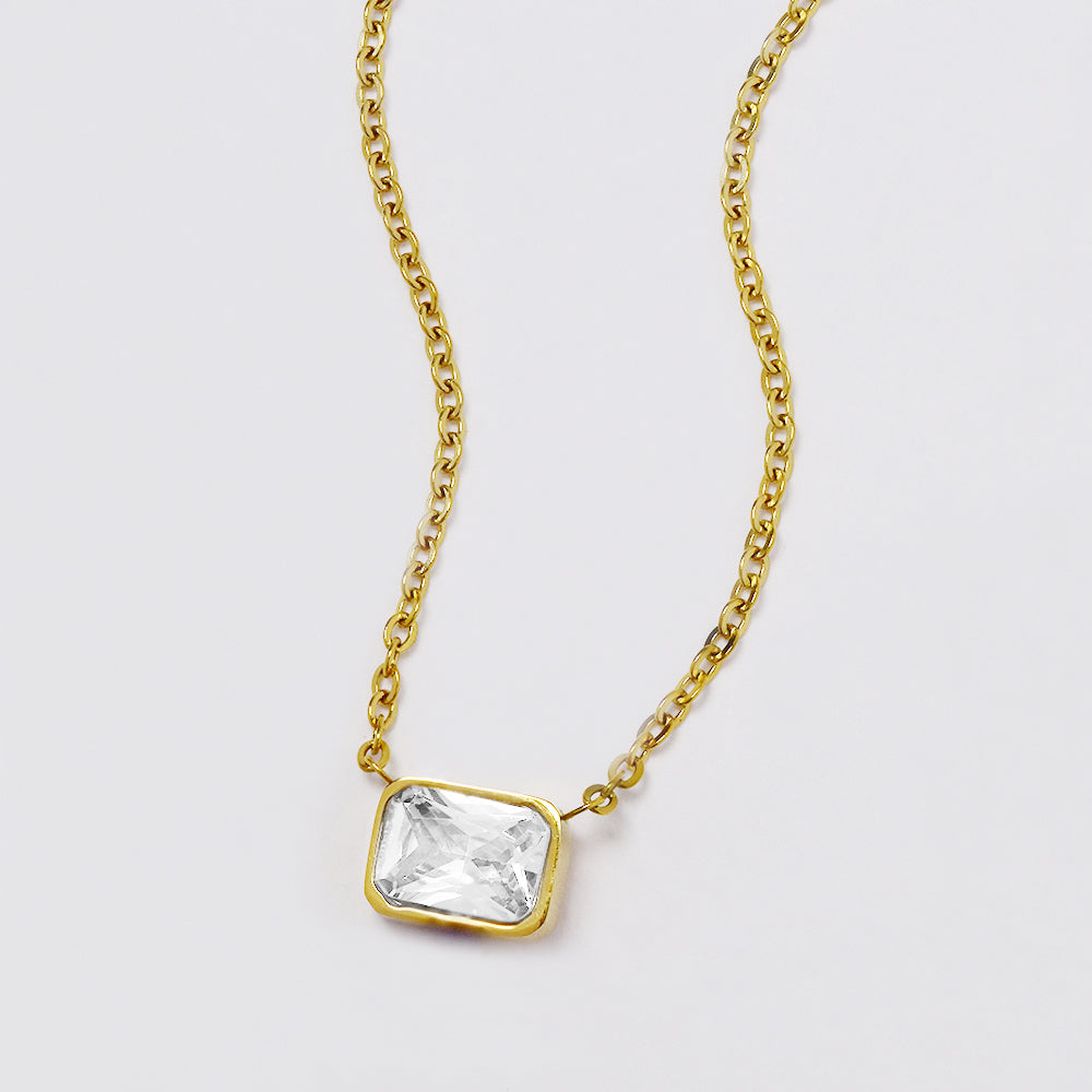 Stainless steel colour cubic zirconia necklace 45cm Pendant: 6 x 8mm