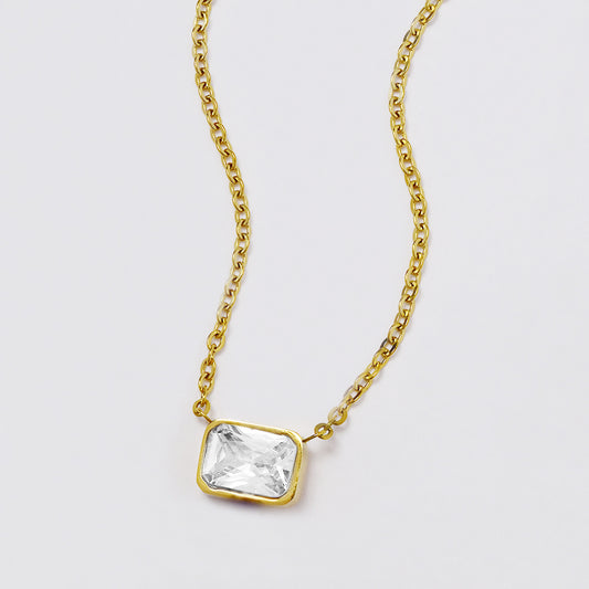 Stainless steel colour cubic zirconia necklace 45cm Pendant: 6 x 8mm - SSYN5058