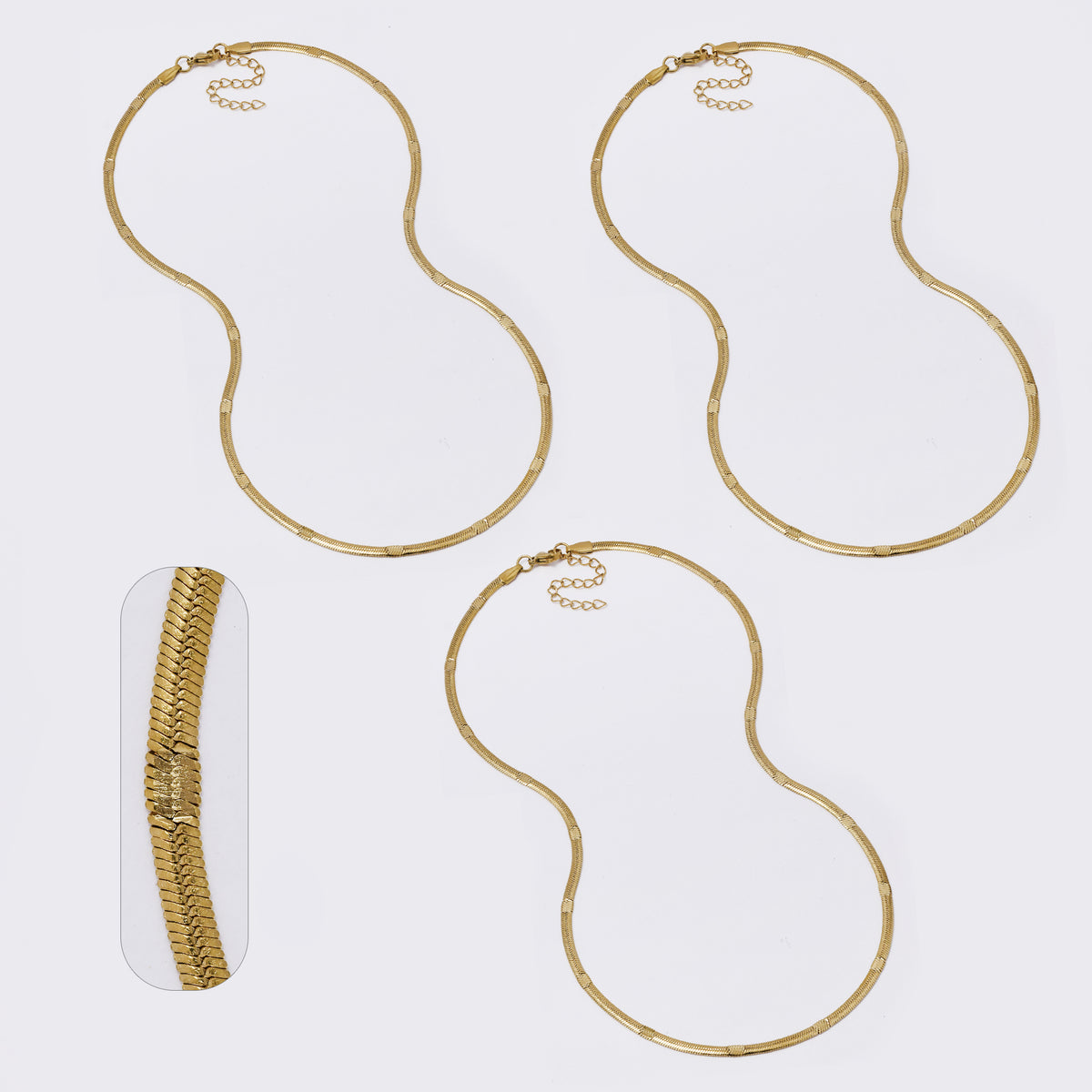 3 Pack Stainless steel  45cm + 5cm x 3mm stamped herringbone chain