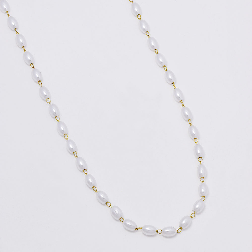 Stainless steel single strand elongated pearl necklace Length: 50cm Pearl: 4 mm in diameter Width: 3mm - SSYN5060