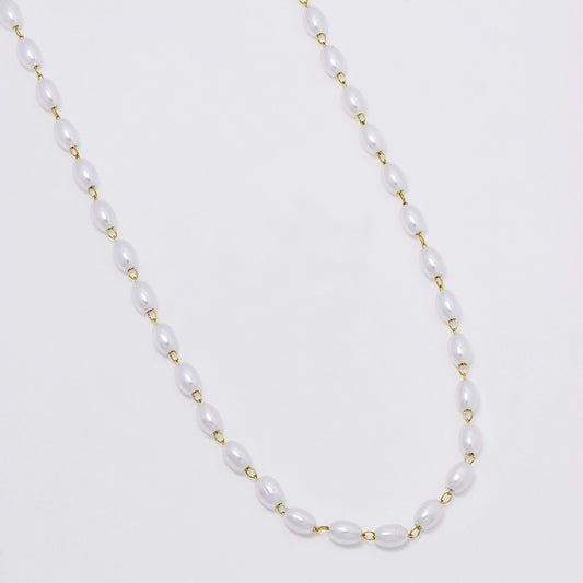 Stainless steel single strand elongated pearl necklace Length: 50cm Pearl: 4 mm in diameter Width: 3mm - SSYN5060