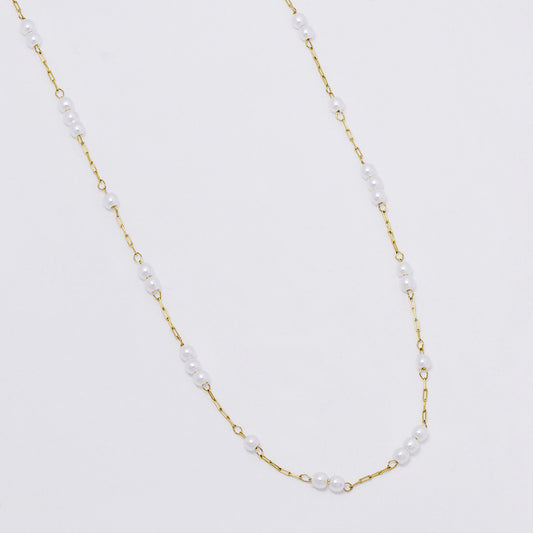 Stainless steel 3 2 1  pattern  pearl necklace Length: 50 cm Pearl: 5.5 x 4mm