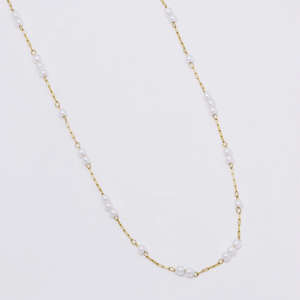 Stainless steel 3 2 1  pattern  pearl necklace Length: 50 cm Pearl: 5.5 x 4mm