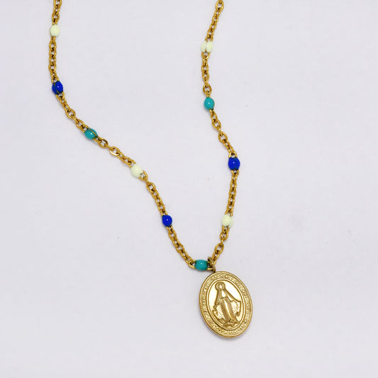 Stainless steel 40+5.5cm colour enamel beads chain - SSYN5174