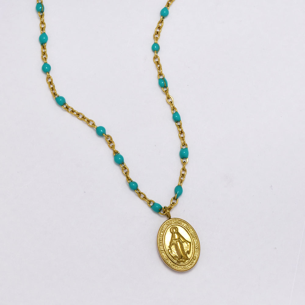 Stainless steel 40+5.5cm colour enamel beads chain - SSYN5174