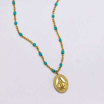 Stainless steel 40+5.5cm colour enamel beads chain - SSYN5174