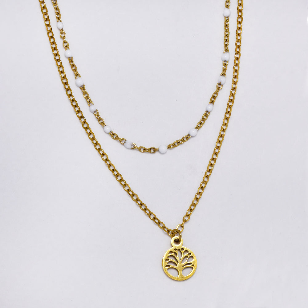Stainless steel double 43 and 40cm + 5.5cm colour enamel beads with disk chain - SSYN5175