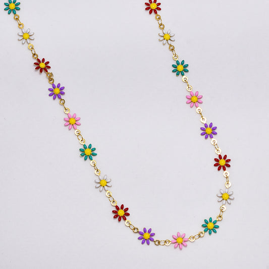 Stainless steel colour enamel flower necklace - SSYN5178