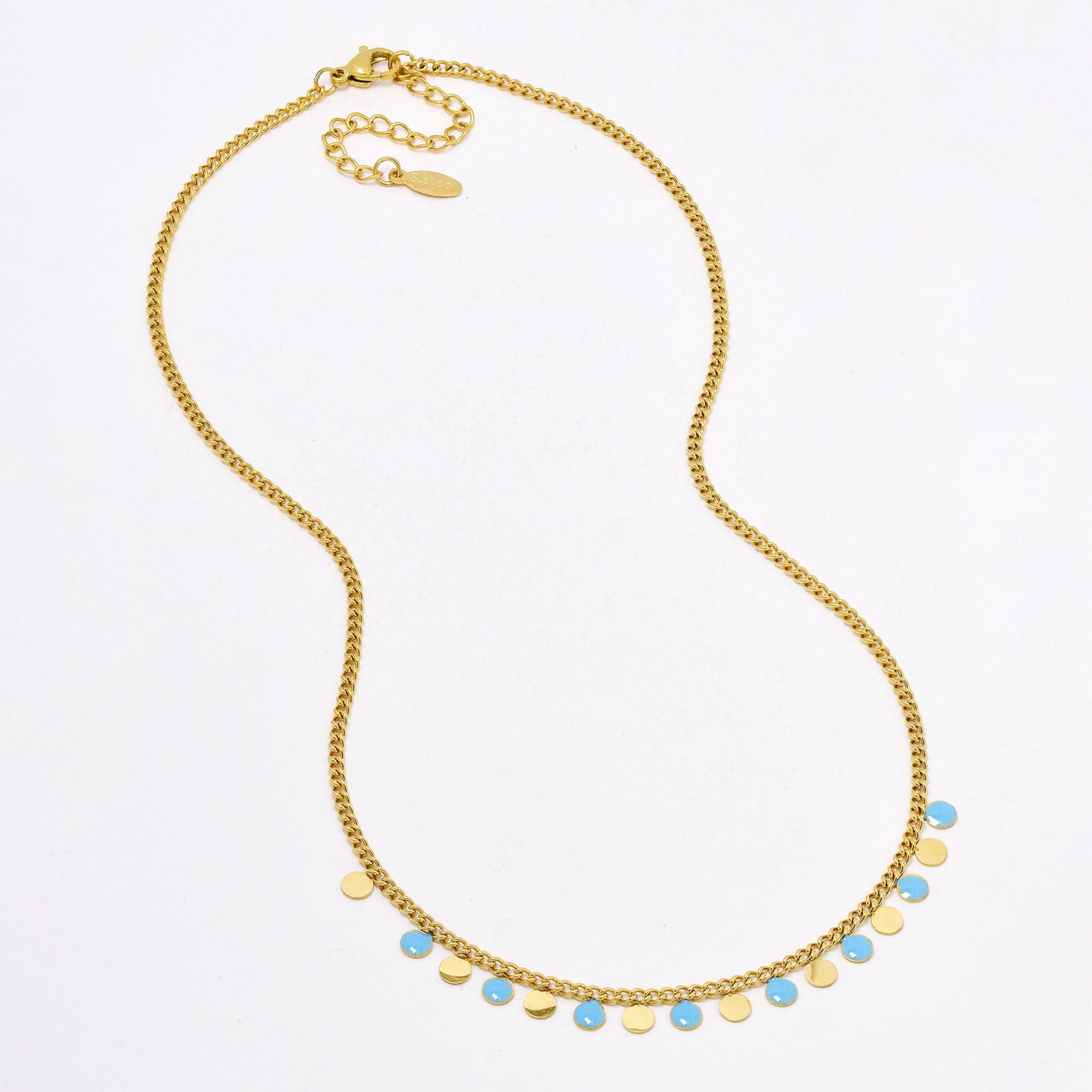 Stainless steel 40cm + 5cm enamel disk necklace - SSYN5321