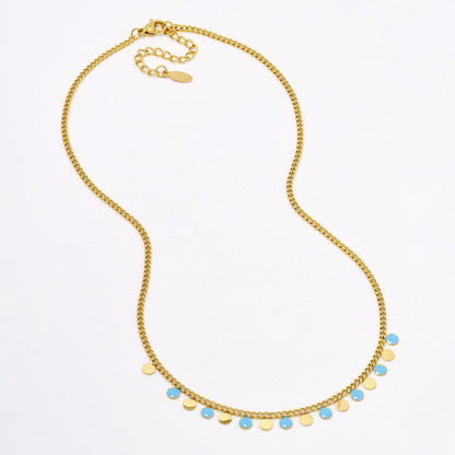 Stainless steel 40cm + 5cm enamel disk necklace - SSYN5321
