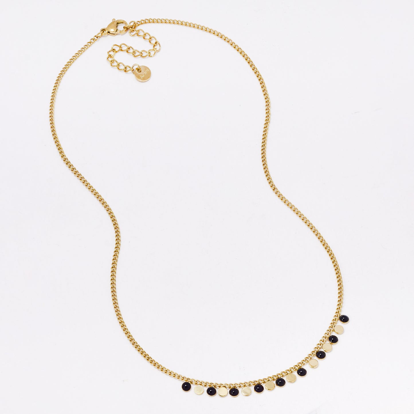 SSYN5321A-BLK - Stainless steel 40cm + 5cm enamel disk necklace