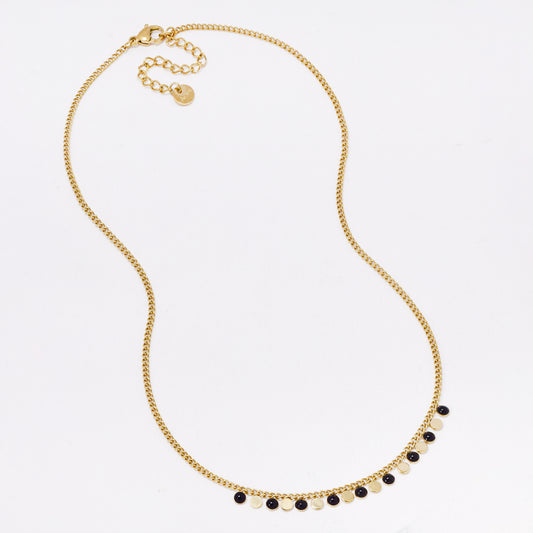 SSYN5321A-BLK - Stainless steel 40cm + 5cm enamel disk necklace