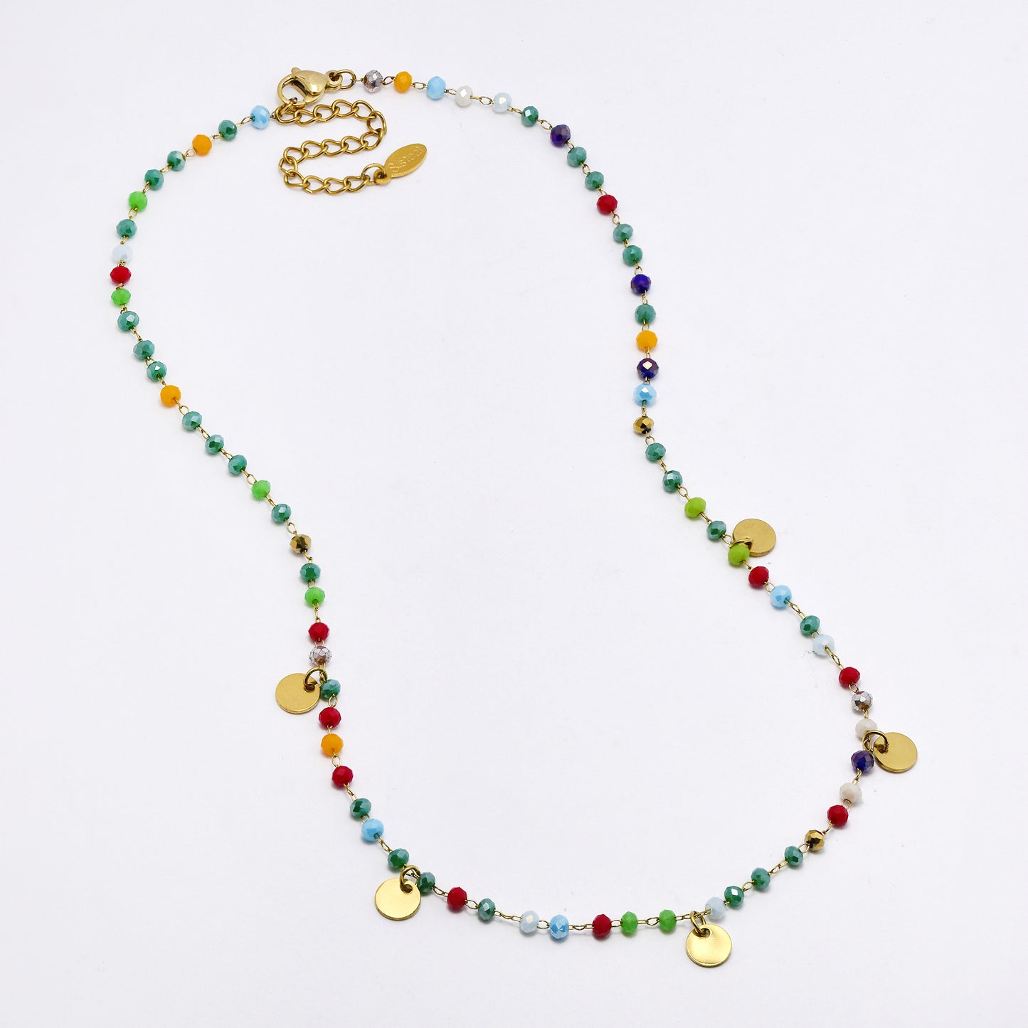 Stainless steel 39+5cm faceted colour bead and disk necklace - SSYN5324