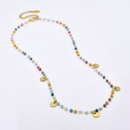 Stainless steel 39+5cm faceted colour bead and disk necklace - SSYN5324