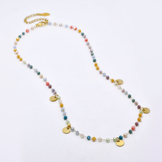 Stainless steel 39+5cm faceted colour bead and disk necklace - SSYN5324