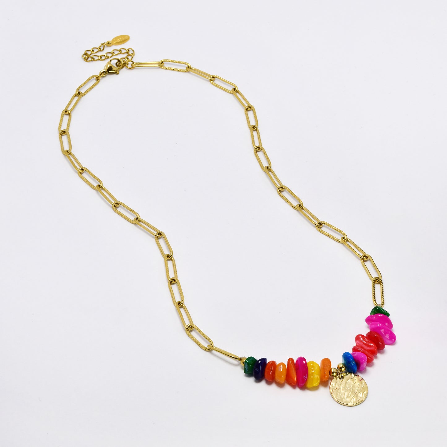 Stainless steel 38+4cm natural stone and disk necklace - SSYN5325