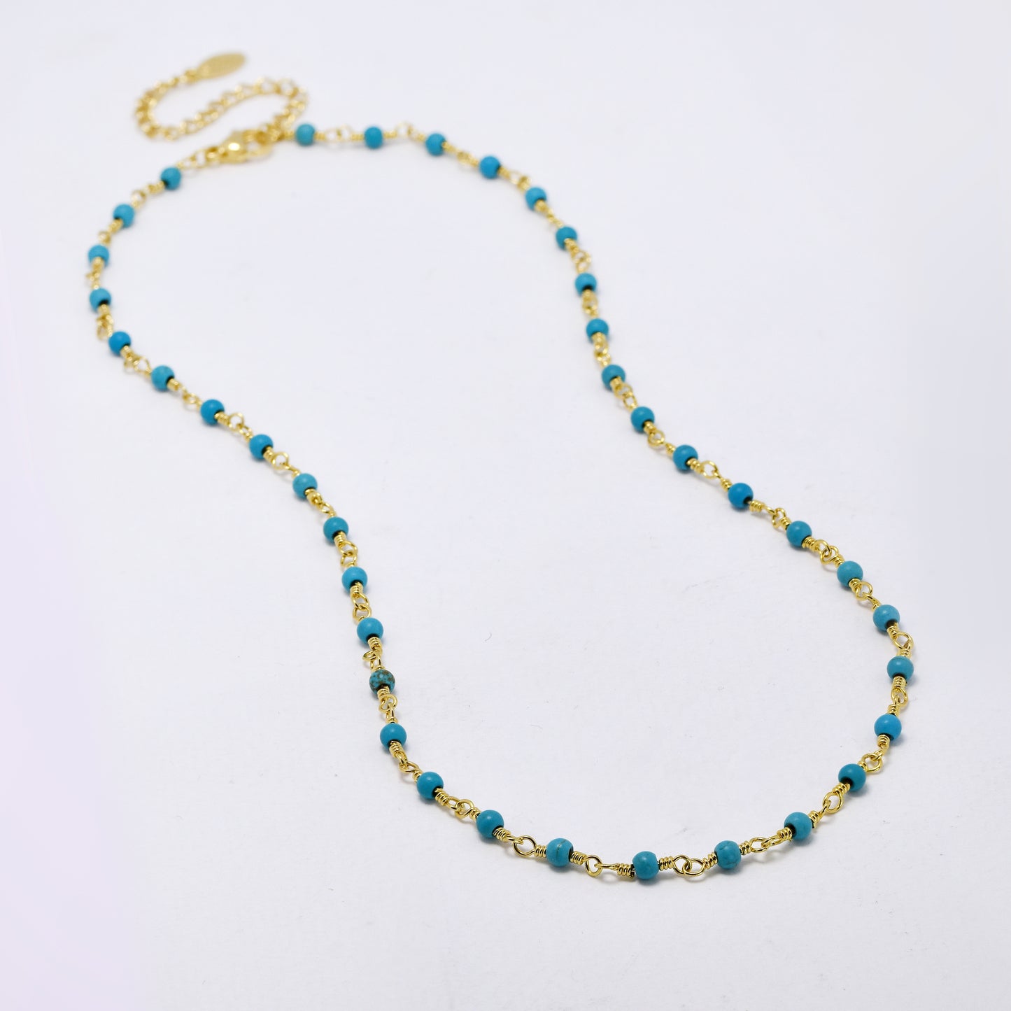 Stainless steel 38+6cm twisted link turquoise bead necklace - SSYN5326