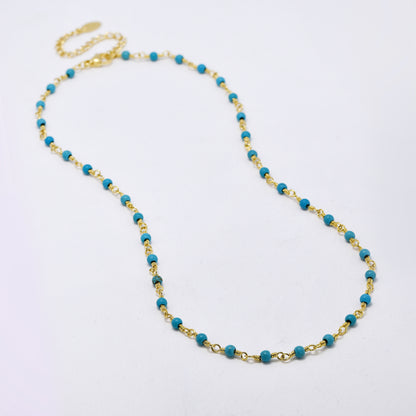 Stainless steel 38+6cm twisted link turquoise bead necklace - SSYN5326