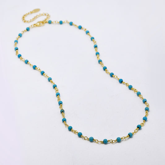 Stainless steel 38+6cm twisted link turquoise bead necklace - SSYN5326