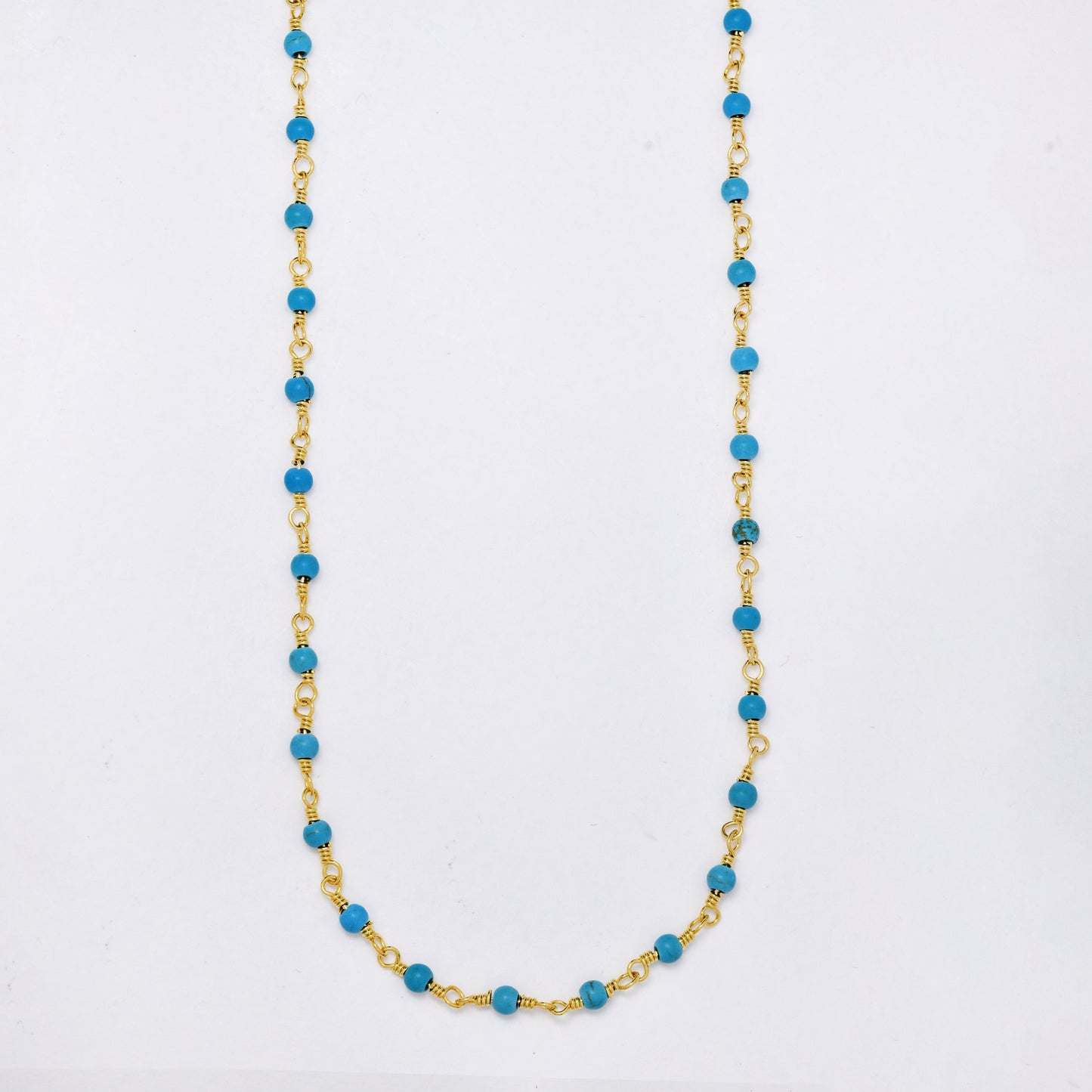 Stainless steel 38+6cm twisted link turquoise bead necklace - SSYN5326