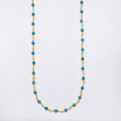 Stainless steel 38+6cm twisted link turquoise bead necklace - SSYN5326