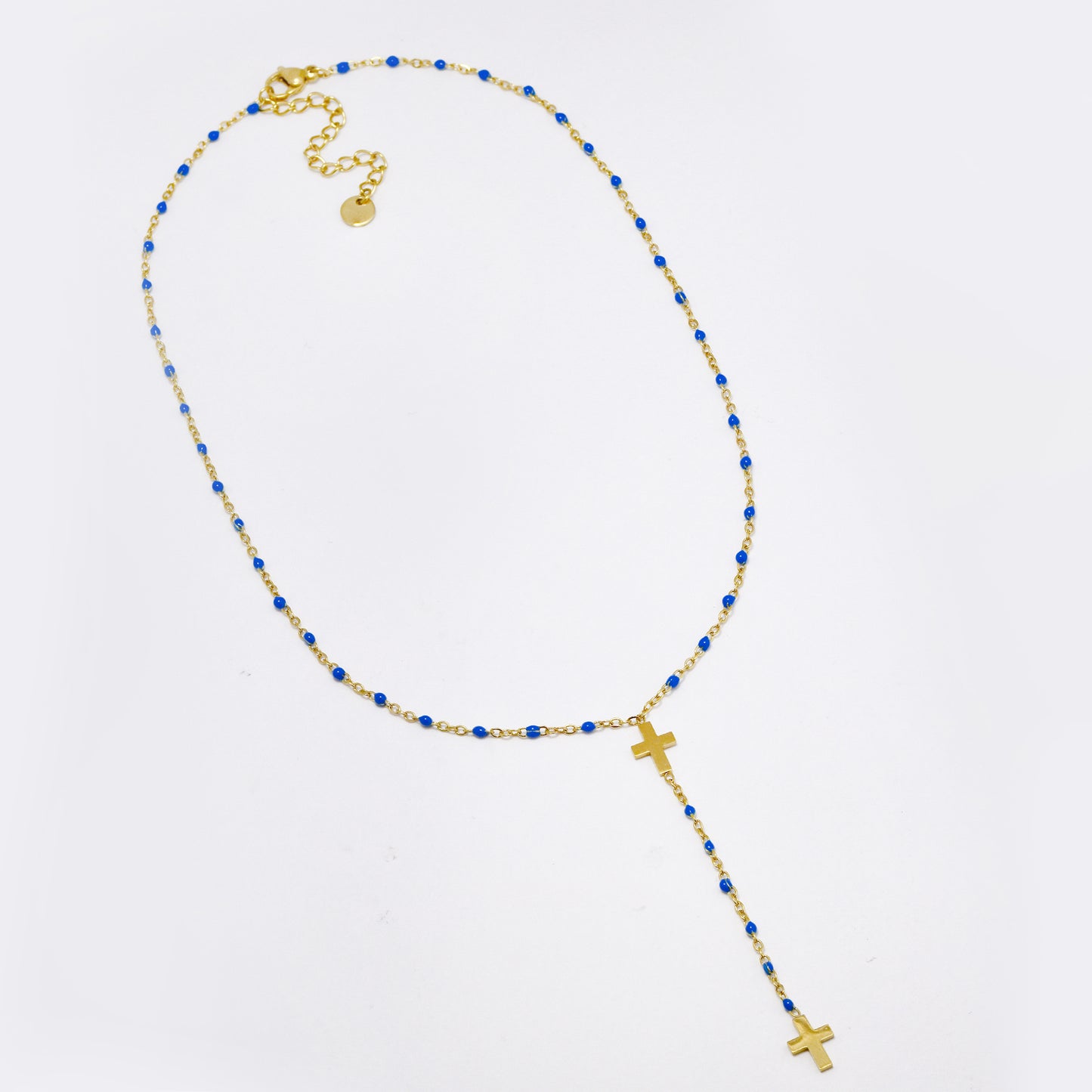 Stainless steel double cross enamel bead necklace - SSYN5332