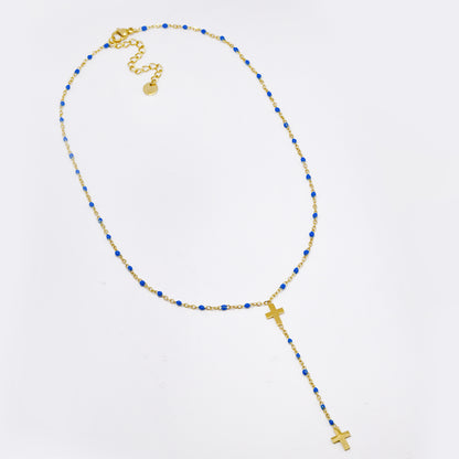 Stainless steel double cross enamel bead necklace - SSYN5332