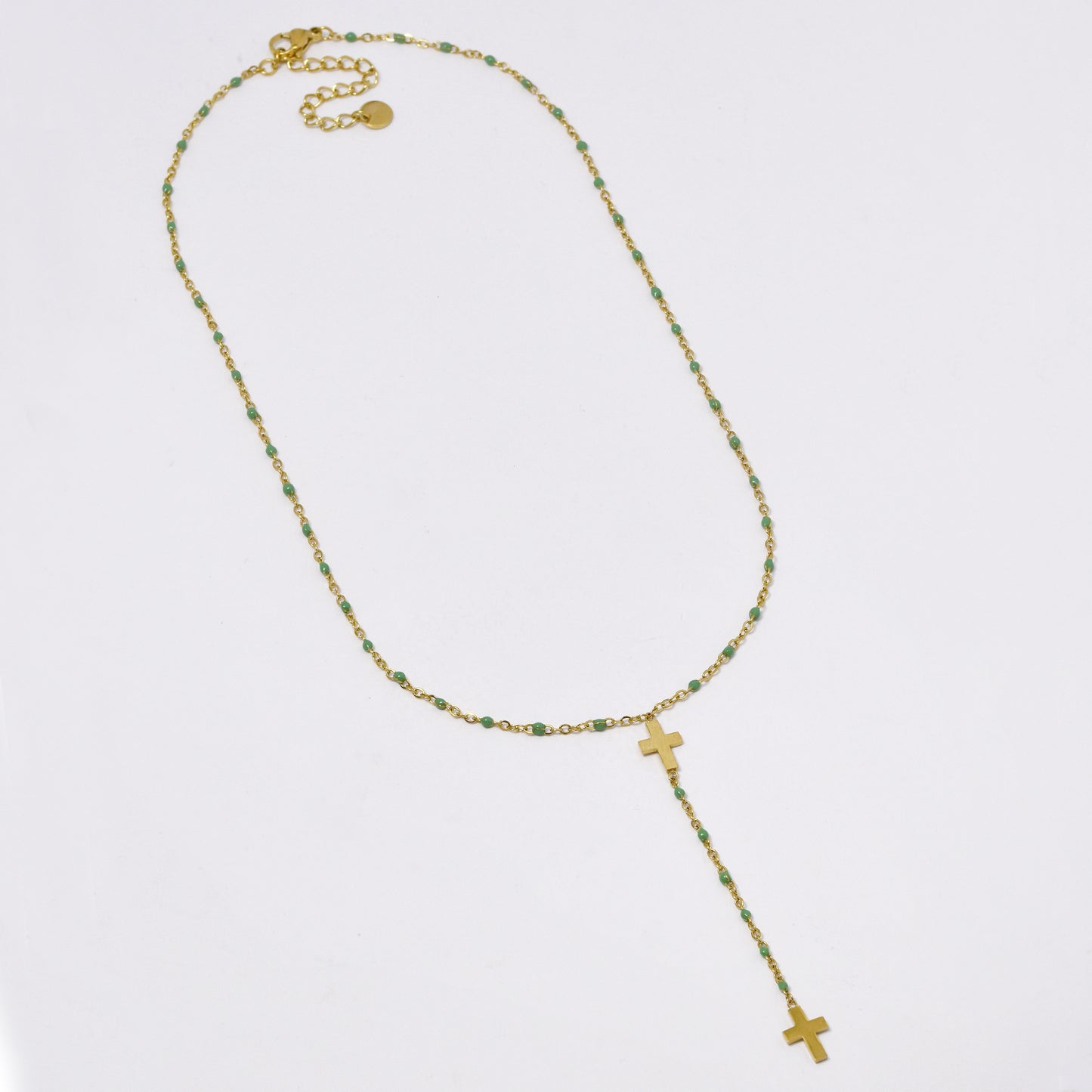 Stainless steel double cross enamel bead necklace - SSYN5332