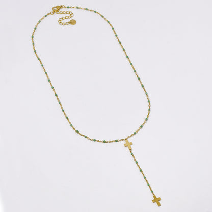 Stainless steel double cross enamel bead necklace - SSYN5332