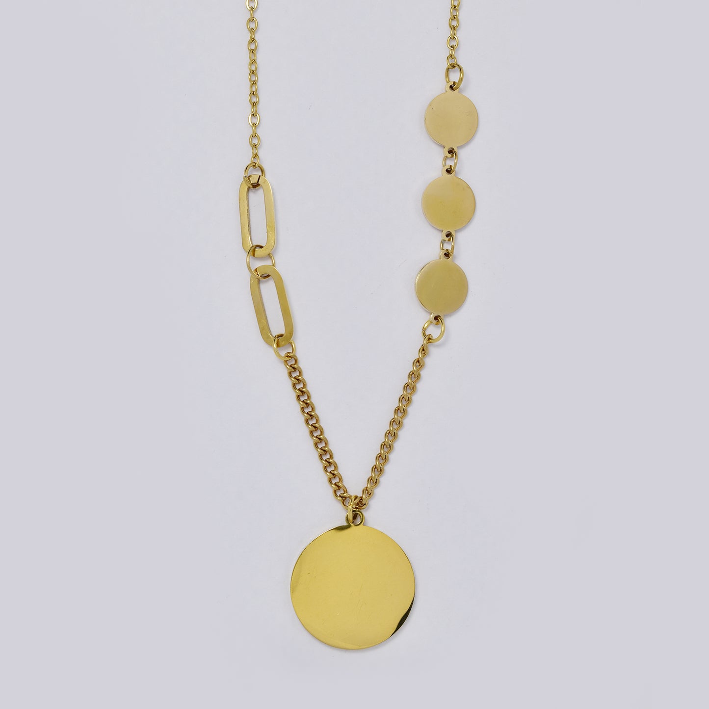 Stainless steel round disk and paperclip necklace - SSYN5362