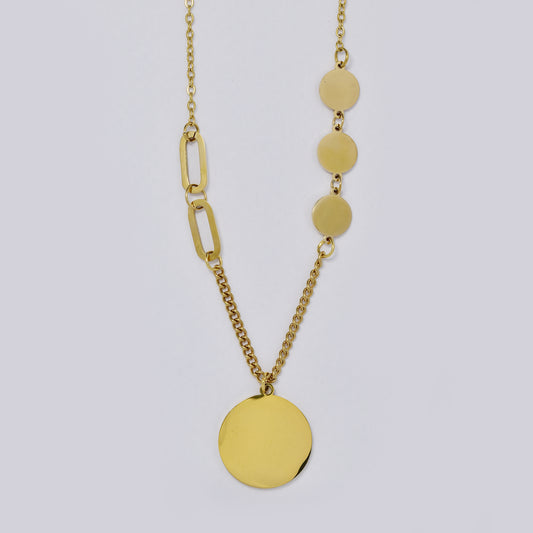 Stainless steel round disk and paperclip necklace - SSYN5362