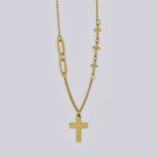 Stainless steel cross and paperclip necklace - SSYN5363