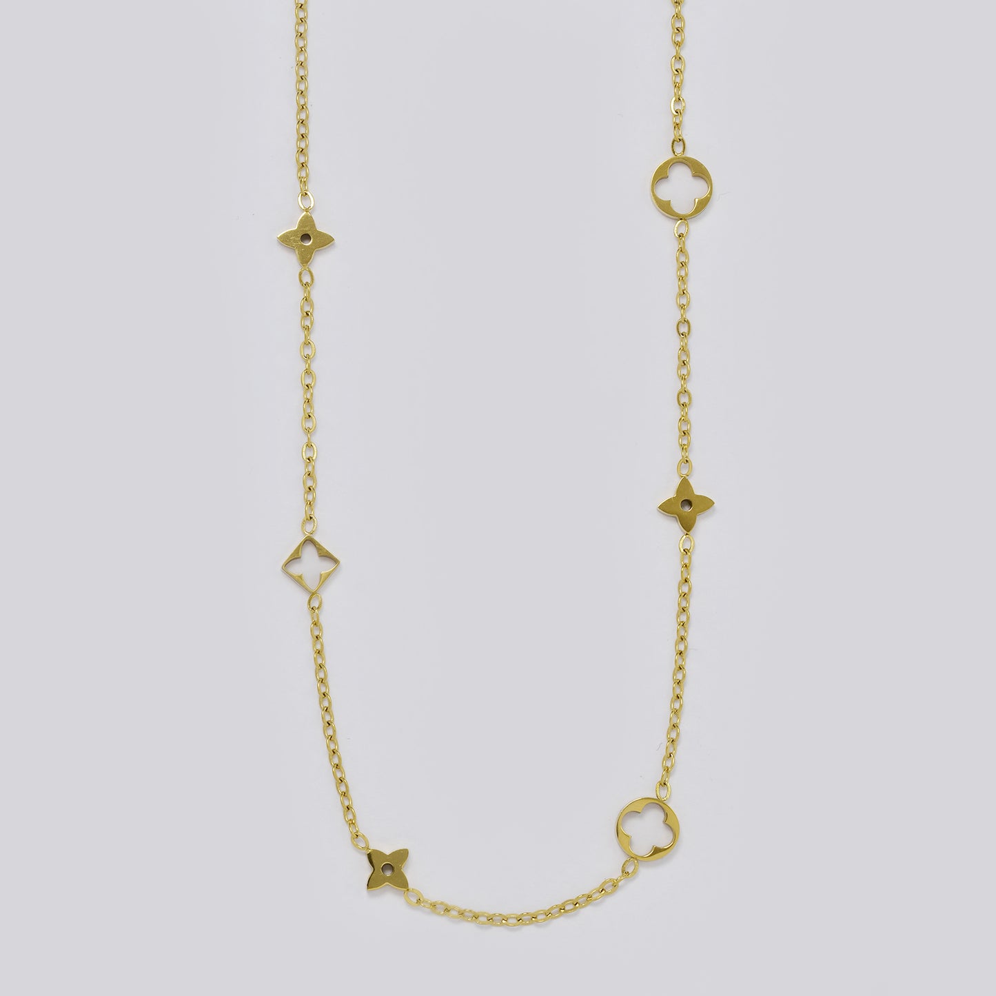 Stainless steel gold star and clover necklace - SSYN5468