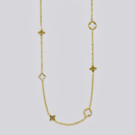 Stainless steel gold star and clover necklace - SSYN5468