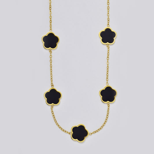 Stainless steel gold and black flower necklace - SSYN5469