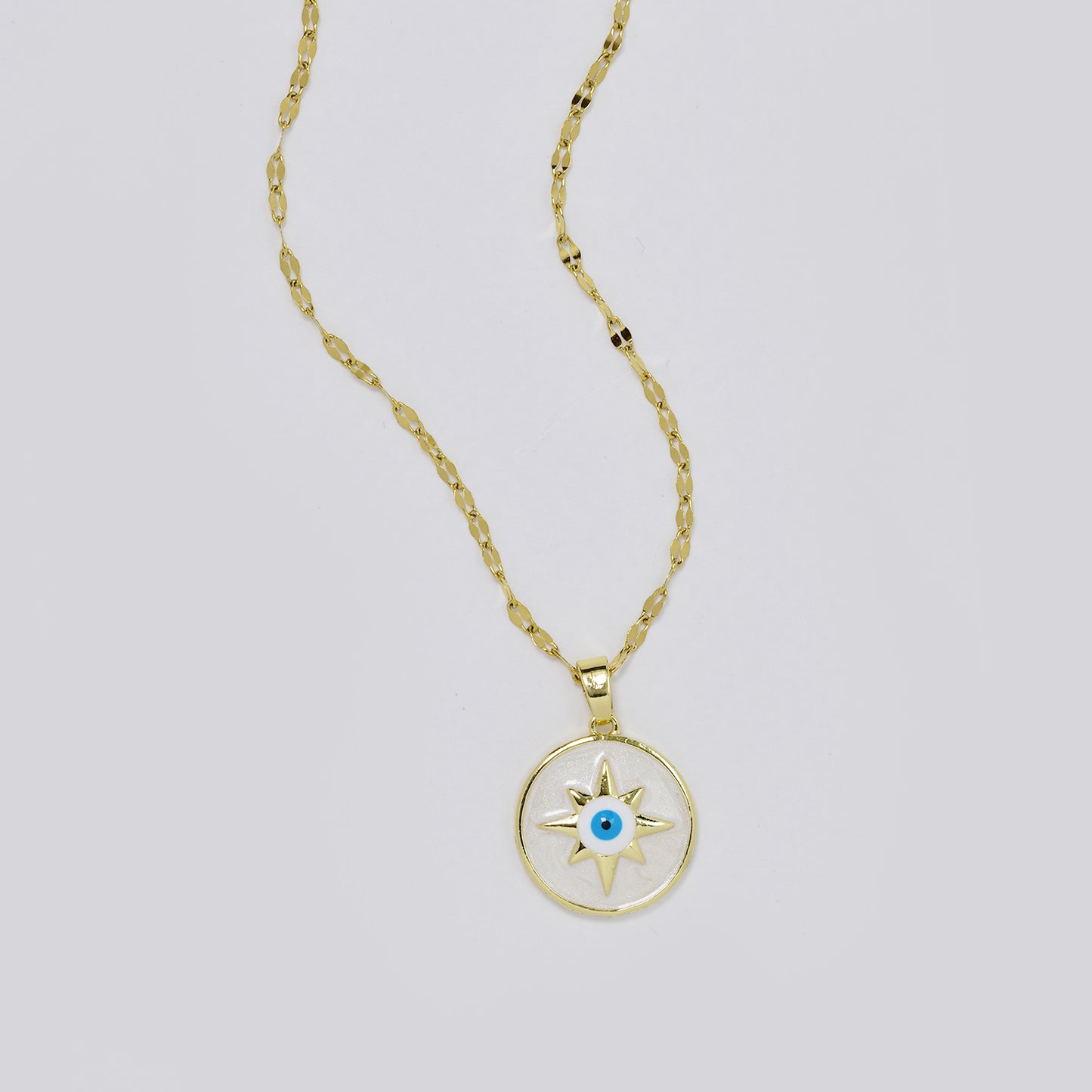 Stainless steel gold evil eye pendant on sequin chain - SSYN5470