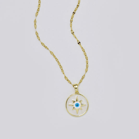 Stainless steel gold evil eye pendant on sequin chain - SSYN5470