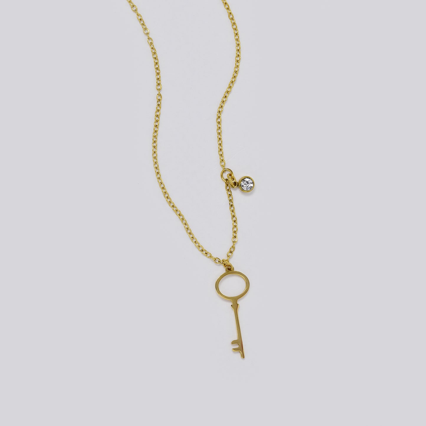 Stainless steel gold cubic zirconia and key necklace - SSYN5473