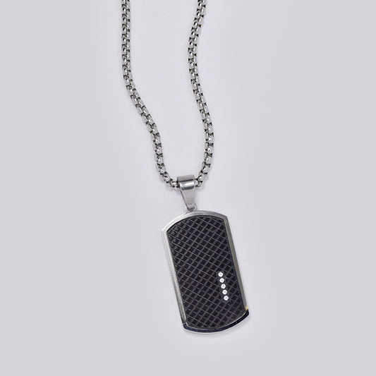 Stainless steel 36 x 21mm black and silver dogtag with cubic zirconia on 60cm round box chain - SSYN5481