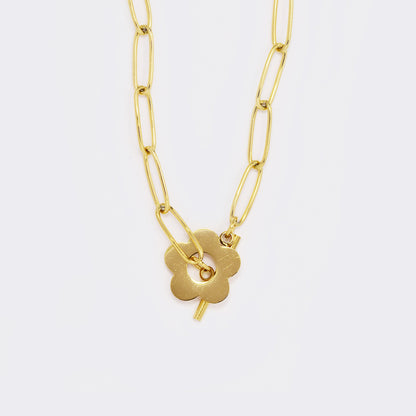 Steel paperclip link flower toggle choker necklace - SSYN5544