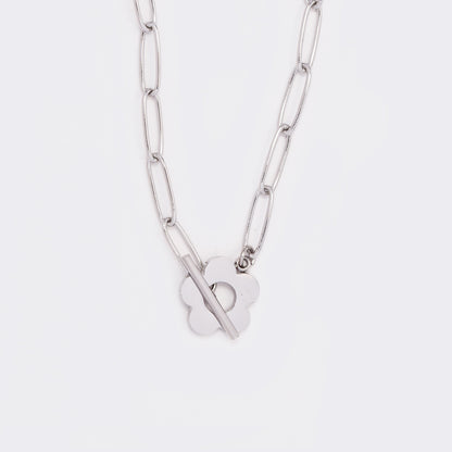 Steel paperclip link flower toggle choker necklace - SSYN5544