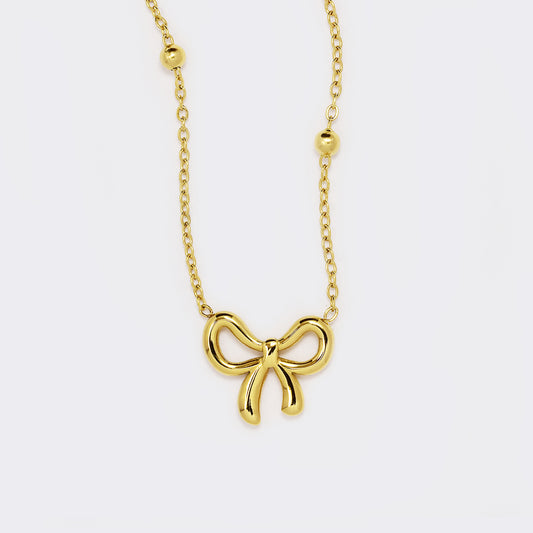 Steel bow and ball chain necklace - SSYN5548