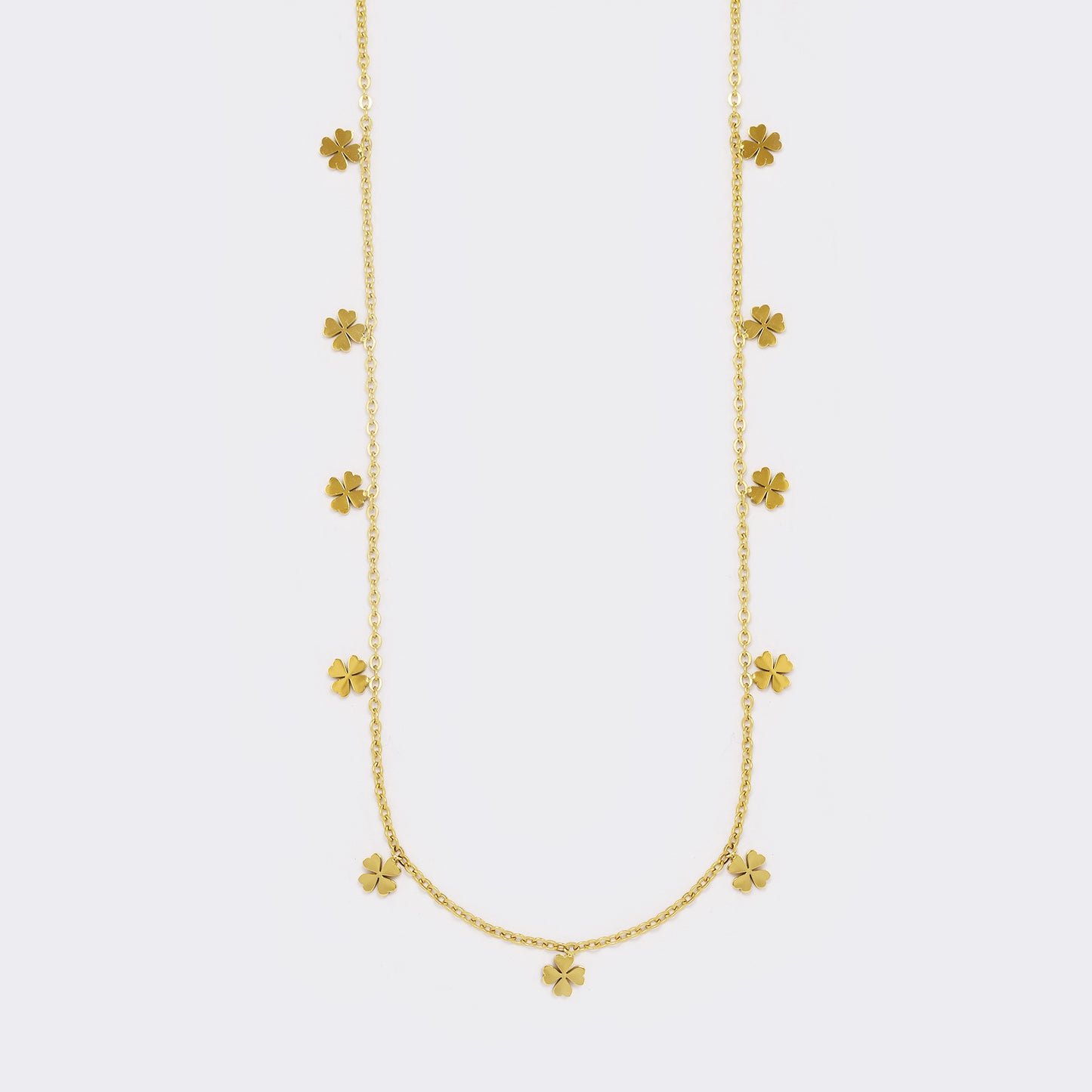 Steel small four leaf clover charm necklace