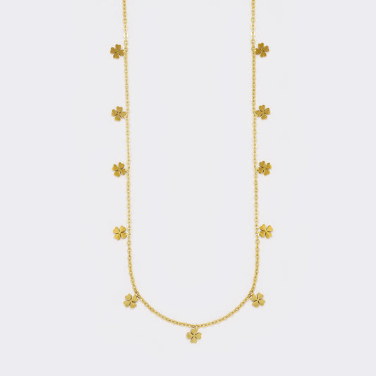 Steel small four leaf clover charm necklace