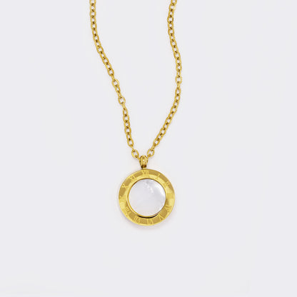 Steel gold round pendant with Roman numerals - SSYN5553