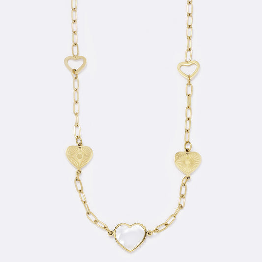 Heart disk charms paperclip link necklace - SSYN5564