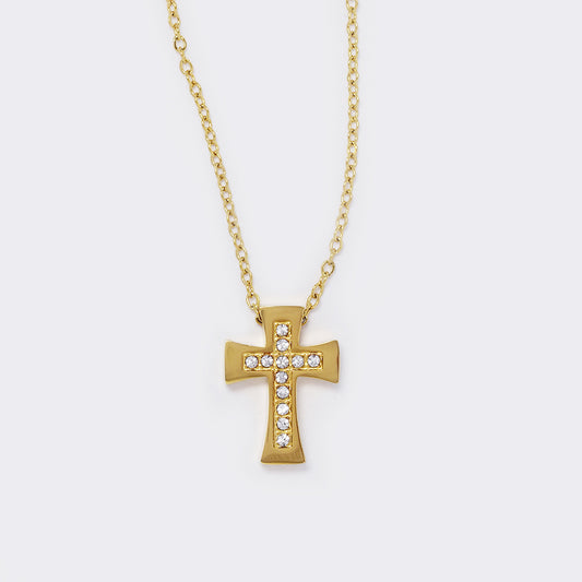Stainless steel cz curved cross necklace - SSYN5570