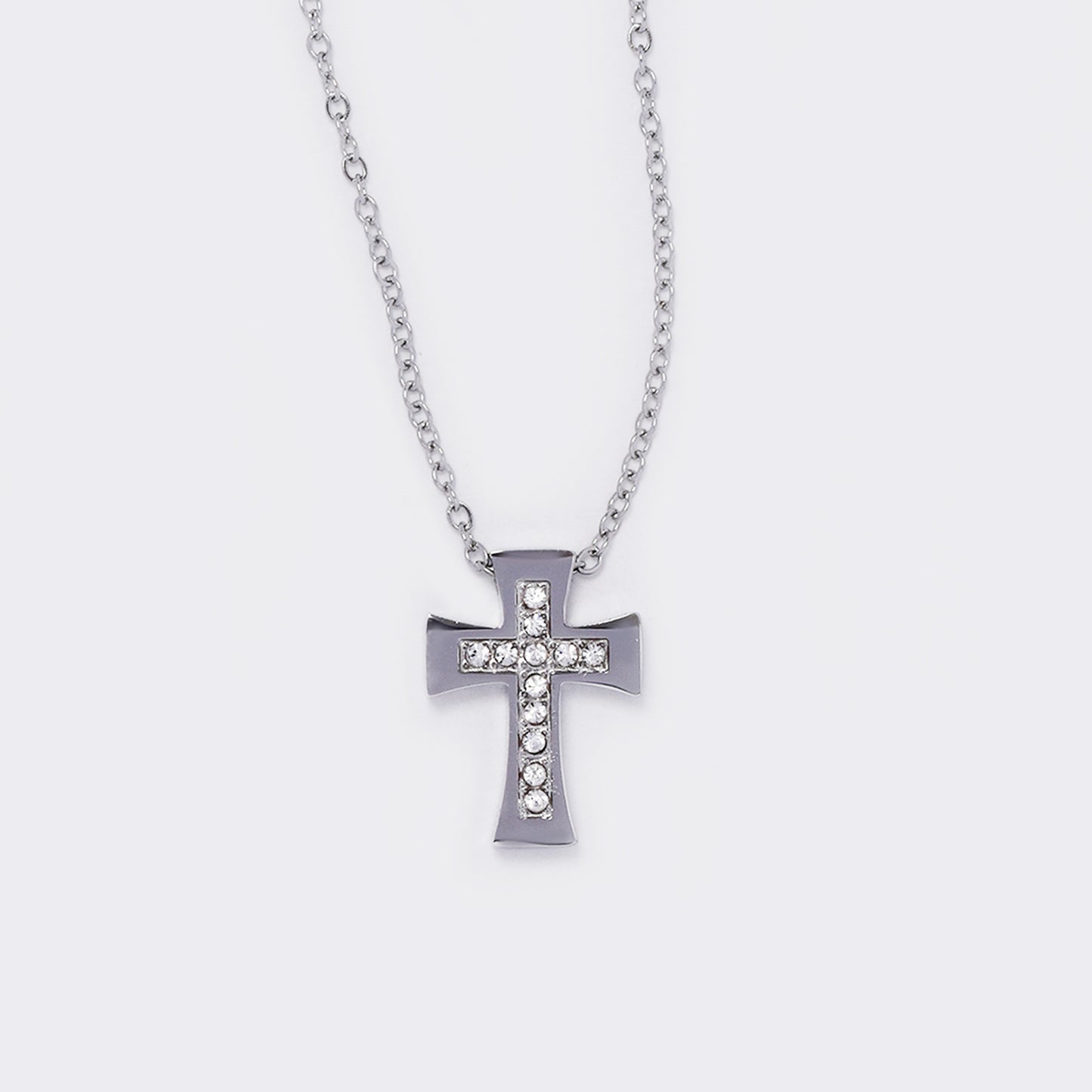 Stainless steel cz curved cross necklace - SSYN5570